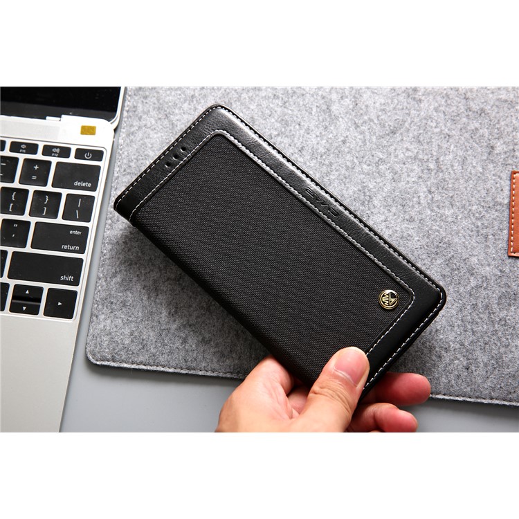 CMAI2 Jeans Cloth PU Leather Wallet Case with Hand Strap for Samsung Galaxy Note9 N960 - Black-21