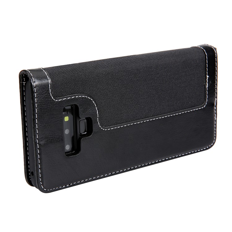 CMAI2 Jeans Cloth PU Leather Wallet Case with Hand Strap for Samsung Galaxy Note9 N960 - Black-7