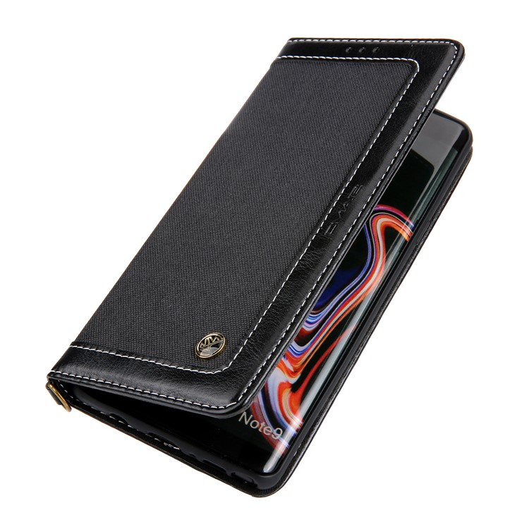 CMAI2 Jeans Cloth PU Leather Wallet Case with Hand Strap for Samsung Galaxy Note9 N960 - Black-9