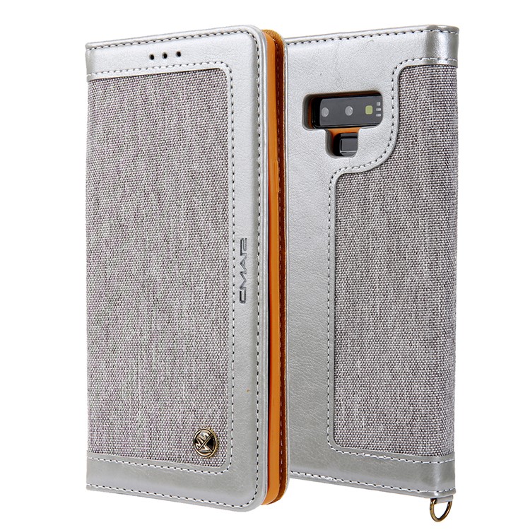 Cmai2 Jeans Tela PU Cuero Billetera Cubierta Con Correa De Mano Para Samsung Galaxy Note9 N960 - Gris-1