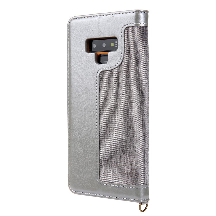 Cmai2 Jeans Tela PU Cuero Billetera Cubierta Con Correa De Mano Para Samsung Galaxy Note9 N960 - Gris-3