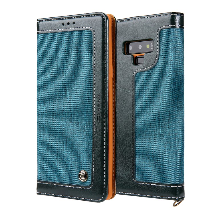 CMAI2 Vaqueros Paño PU Cuero Billetera Con Correa De Mano Para Samsung Galaxy Note9 N960 - Verde-1