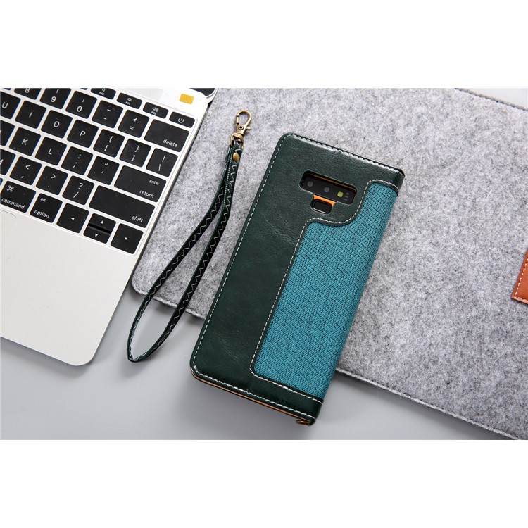 CMAI2 Vaqueros Paño PU Cuero Billetera Con Correa De Mano Para Samsung Galaxy Note9 N960 - Verde-14