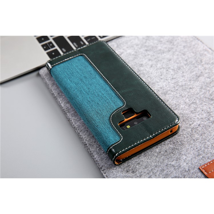 CMAI2 Vaqueros Paño PU Cuero Billetera Con Correa De Mano Para Samsung Galaxy Note9 N960 - Verde-16