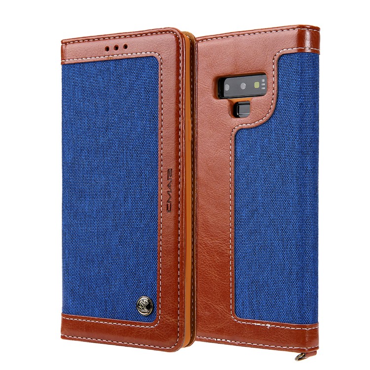 Cmai2 Jeans Paño PU Cuero Billetera Carcasa Con Correa De Mano Para Samsung Galaxy Note9 N960 - Azul / Marrón-1