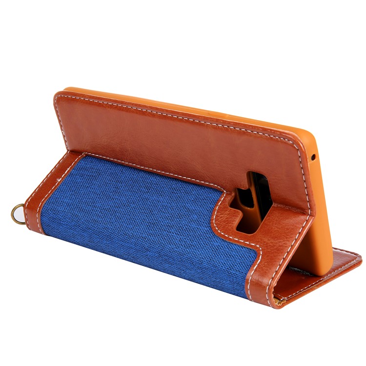Cmai2 Jeans Paño PU Cuero Billetera Carcasa Con Correa De Mano Para Samsung Galaxy Note9 N960 - Azul / Marrón-11