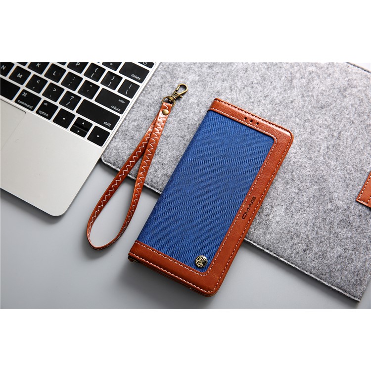 Cmai2 Jeans Paño PU Cuero Billetera Carcasa Con Correa De Mano Para Samsung Galaxy Note9 N960 - Azul / Marrón-13