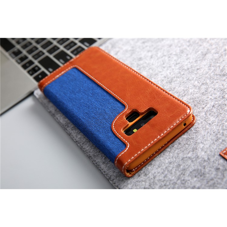 Cmai2 Jeans Paño PU Cuero Billetera Carcasa Con Correa De Mano Para Samsung Galaxy Note9 N960 - Azul / Marrón-16