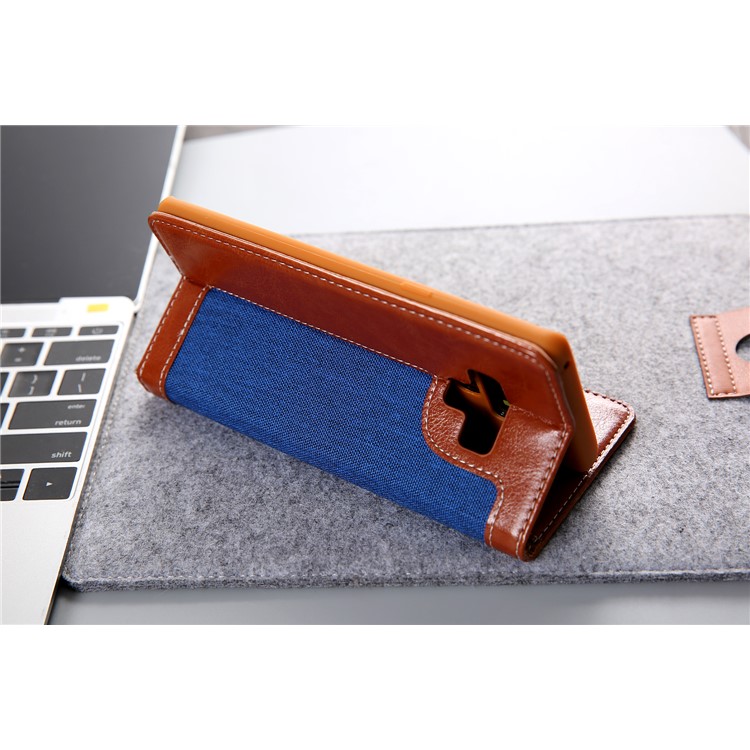 Cmai2 Jeans Paño PU Cuero Billetera Carcasa Con Correa De Mano Para Samsung Galaxy Note9 N960 - Azul / Marrón-17