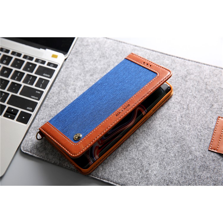 Cmai2 Jeans Paño PU Cuero Billetera Carcasa Con Correa De Mano Para Samsung Galaxy Note9 N960 - Azul / Marrón-19