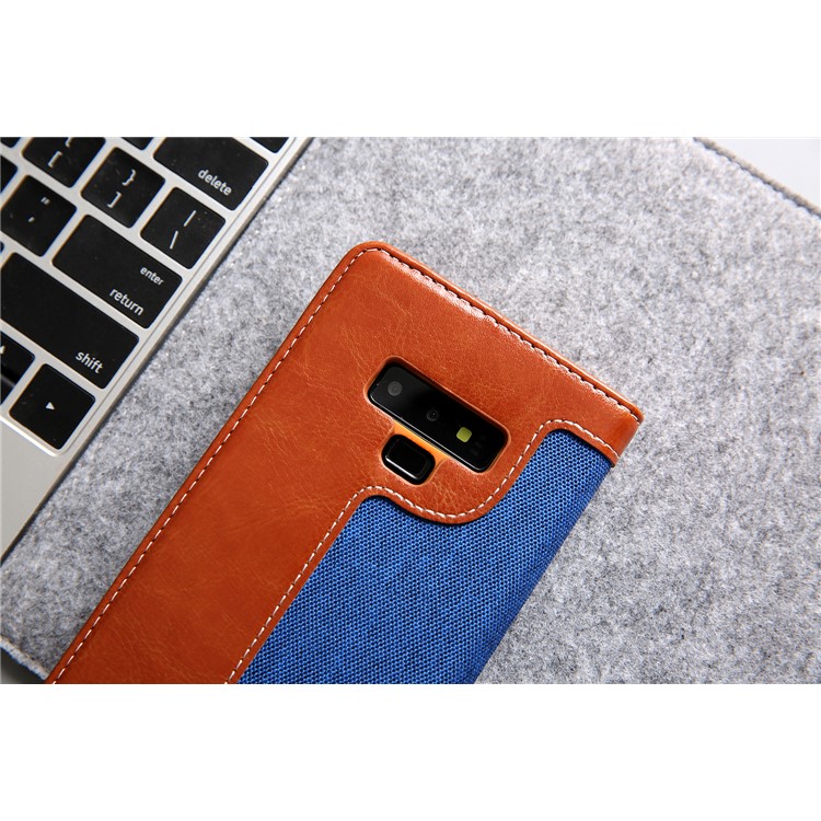 Cmai2 Jeans Paño PU Cuero Billetera Carcasa Con Correa De Mano Para Samsung Galaxy Note9 N960 - Azul / Marrón-21