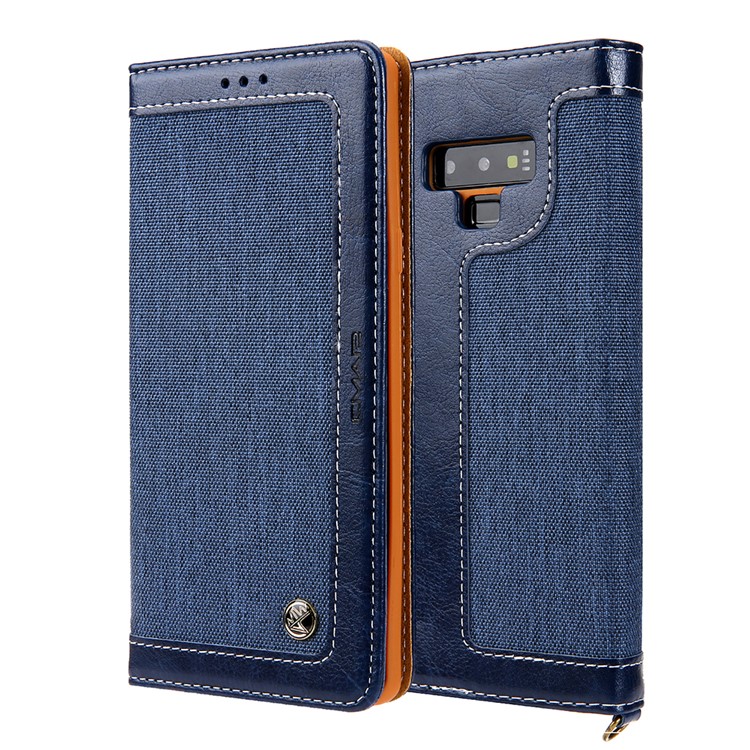 Caja Del Teléfono Móvil De La Cartera Del Cuero De La PU Del Paño De Los Vaqueros CMAI2 Con La Correa De La Mano Para La Galaxia De Samsung Note9 N960 - Azul-1