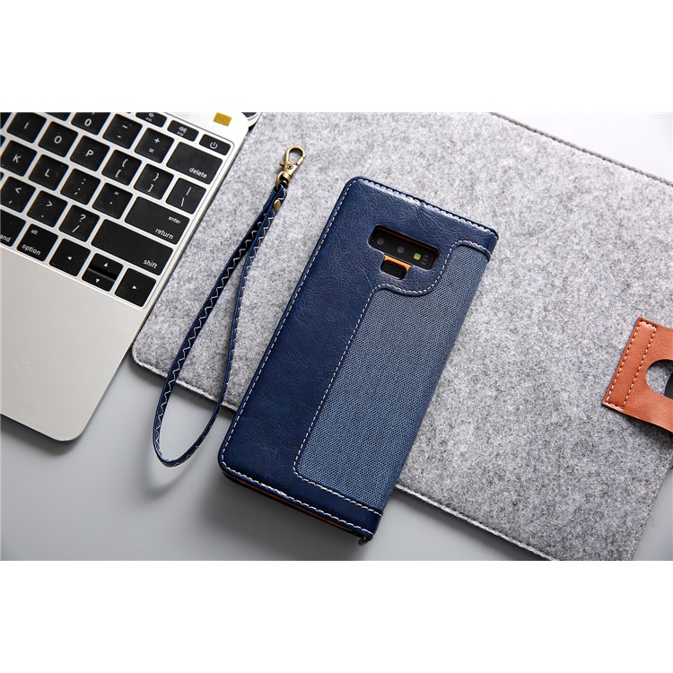 Caja Del Teléfono Móvil De La Cartera Del Cuero De La PU Del Paño De Los Vaqueros CMAI2 Con La Correa De La Mano Para La Galaxia De Samsung Note9 N960 - Azul-14