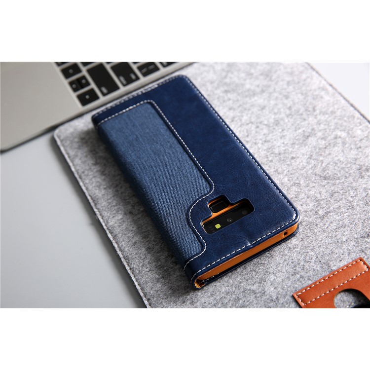 Caja Del Teléfono Móvil De La Cartera Del Cuero De La PU Del Paño De Los Vaqueros CMAI2 Con La Correa De La Mano Para La Galaxia De Samsung Note9 N960 - Azul-16