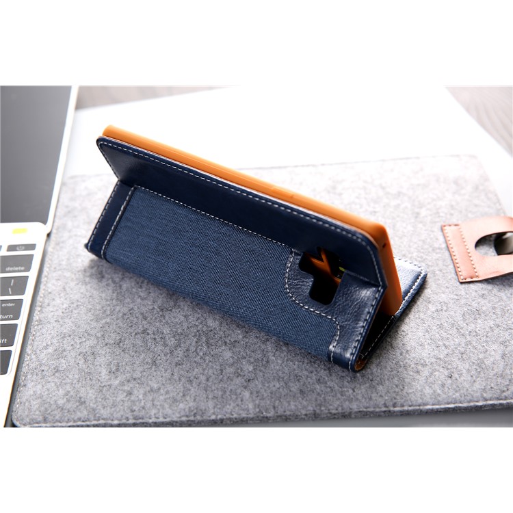 Caja Del Teléfono Móvil De La Cartera Del Cuero De La PU Del Paño De Los Vaqueros CMAI2 Con La Correa De La Mano Para La Galaxia De Samsung Note9 N960 - Azul-17