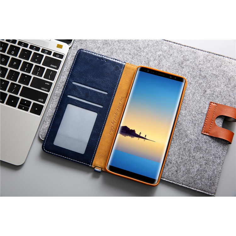 Caja Del Teléfono Móvil De La Cartera Del Cuero De La PU Del Paño De Los Vaqueros CMAI2 Con La Correa De La Mano Para La Galaxia De Samsung Note9 N960 - Azul-18