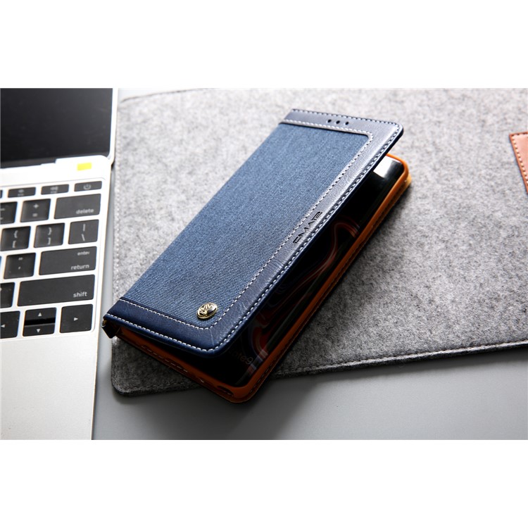 Caja Del Teléfono Móvil De La Cartera Del Cuero De La PU Del Paño De Los Vaqueros CMAI2 Con La Correa De La Mano Para La Galaxia De Samsung Note9 N960 - Azul-19