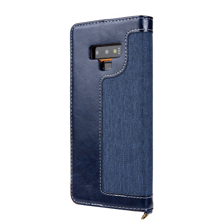 Caja Del Teléfono Móvil De La Cartera Del Cuero De La PU Del Paño De Los Vaqueros CMAI2 Con La Correa De La Mano Para La Galaxia De Samsung Note9 N960 - Azul-3