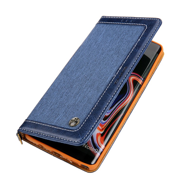 Caja Del Teléfono Móvil De La Cartera Del Cuero De La PU Del Paño De Los Vaqueros CMAI2 Con La Correa De La Mano Para La Galaxia De Samsung Note9 N960 - Azul-9