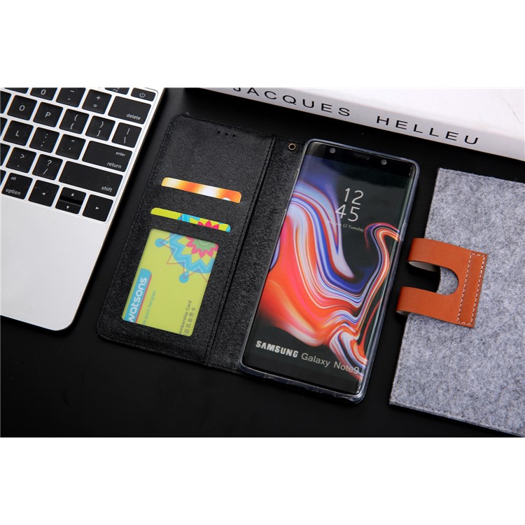 CMAI2 Silk Texture PU Leather Wallet Folio Cover Accessory with Stand for Samsung Galaxy Note9 N960 - Black-15