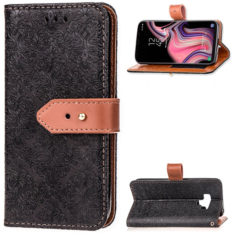 

Imprinted Damask Flower Pattern Wallet Leather Stand Case for Samsung Galaxy Note9 N960 - Black