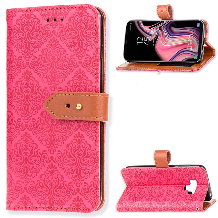 

Imprinted Damask Flower Pattern Wallet Leather Stand Shell for Samsung Galaxy Note9 N960 - Rose