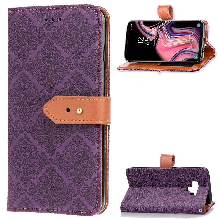 

Imprinted Damask Flower Pattern Wallet Leather Stand Protective Case for Samsung Galaxy Note9 N960 - Purple