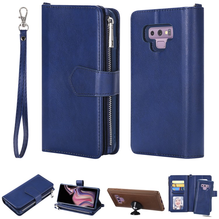 

Detachable 2-in-1 TPU + Zipper Wallet Stand Leather Portable Shell for Samsung Galaxy Note9 N960 - Blue, Galaxy Note9
