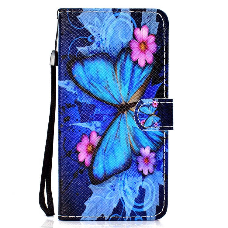 Pattern Printing Cell Phone Leather Wallet Casing for Samsung Galaxy A6+ (2018) / A9 Star Lite - Blue Butterfly-2
