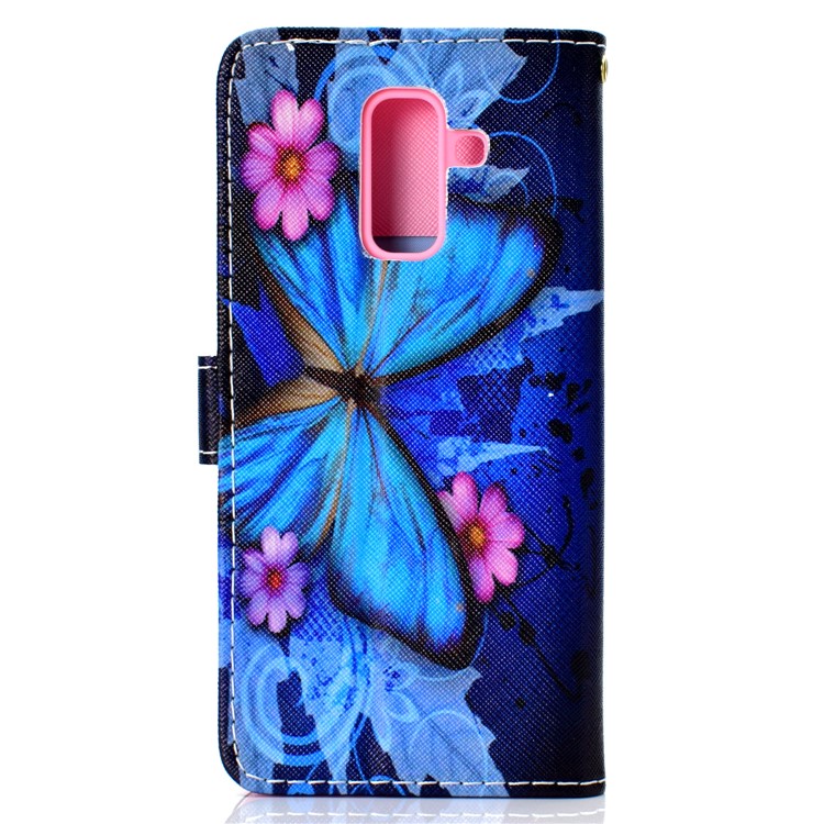 Pattern Printing Cell Phone Leather Wallet Casing for Samsung Galaxy A6+ (2018) / A9 Star Lite - Blue Butterfly-3
