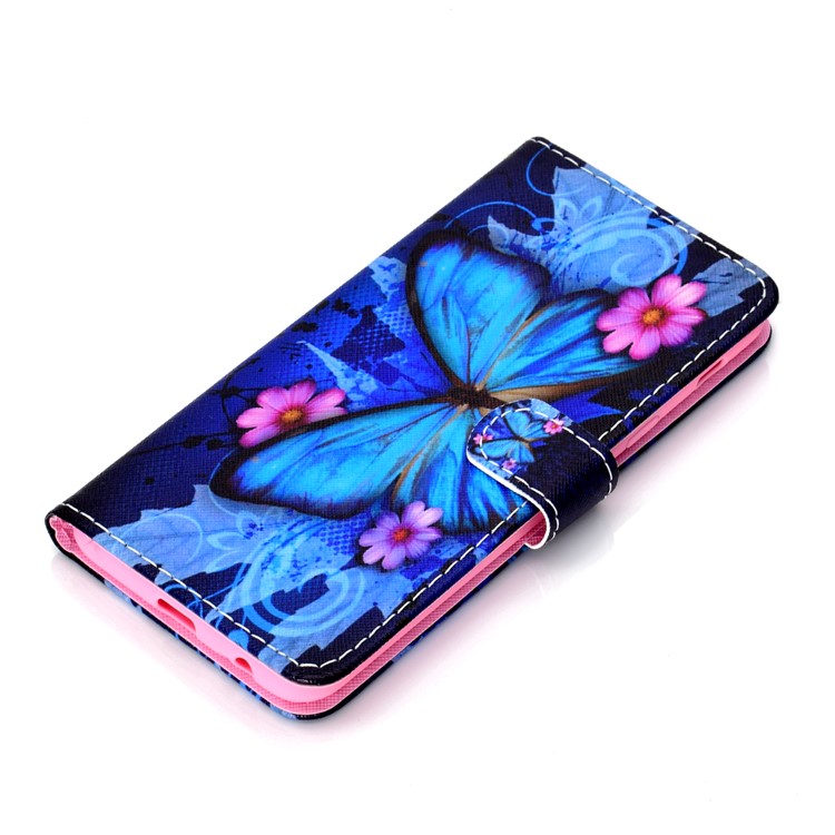 Pattern Printing Cell Phone Leather Wallet Casing for Samsung Galaxy A6+ (2018) / A9 Star Lite - Blue Butterfly-4