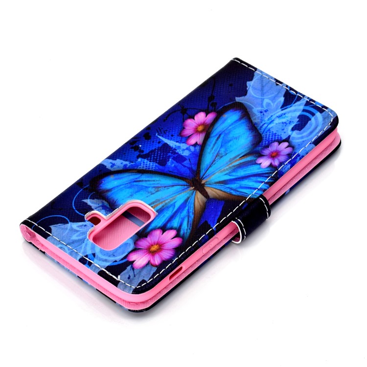 Pattern Printing Cell Phone Leather Wallet Casing for Samsung Galaxy A6+ (2018) / A9 Star Lite - Blue Butterfly-5