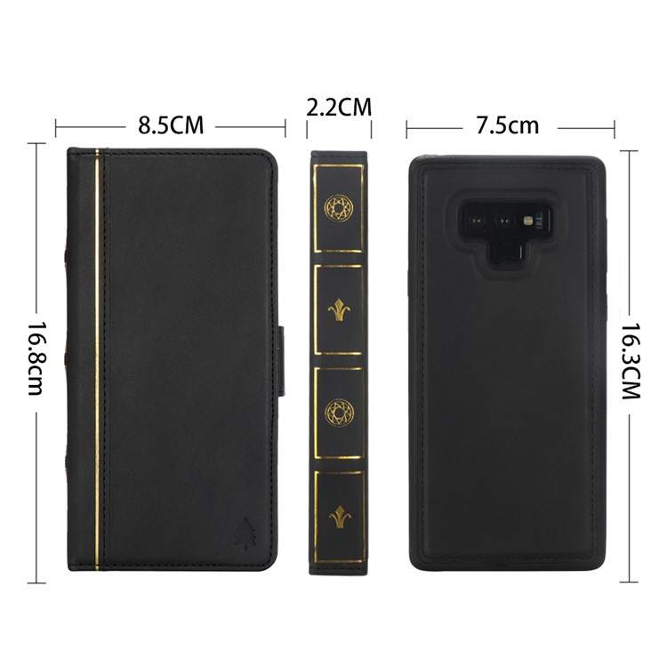 Book Style Removable TPU Back Shell + Leather Wallet Case for Samsung Galaxy Note9 N960 - Black-10