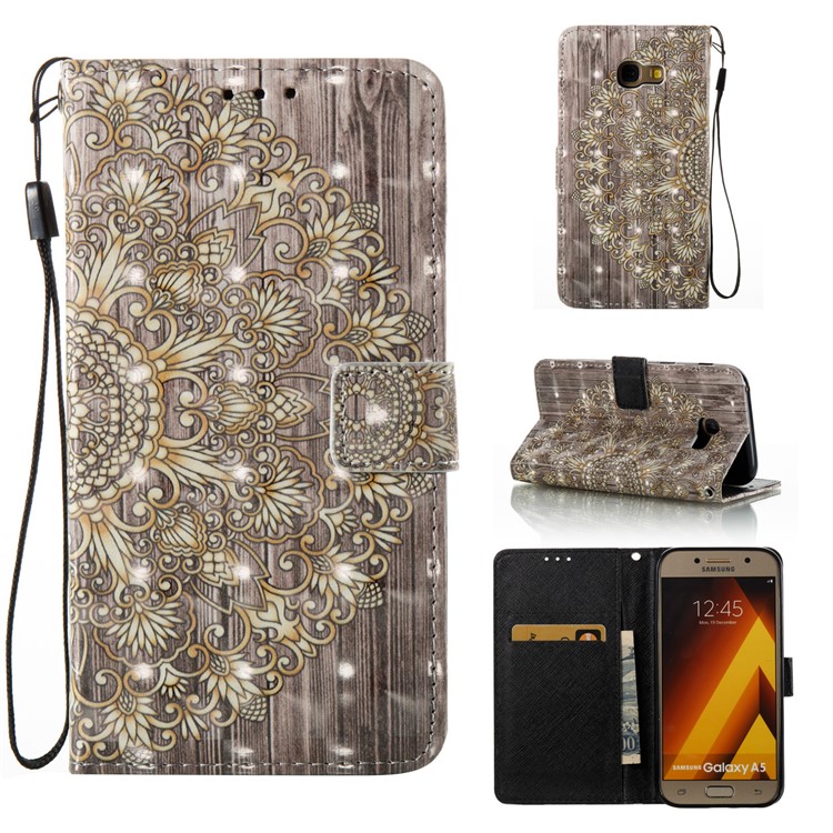 Leather Phone Case for Samsung Galaxy A5 (2017) SM-A520, Pattern Printing | Light Spot Decor | Wallet | Stand - Vintage Flower-1