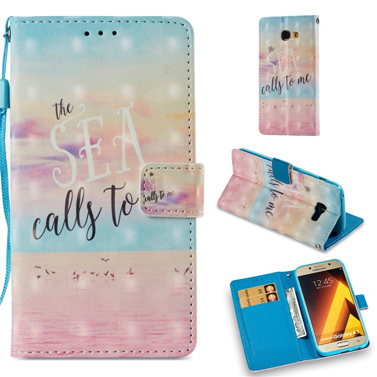 Pattern Printing Light Spot Decor Stand Leather Wallet Mobile Phone Shell for Samsung Galaxy A5 (2017) A520 - Sea-1