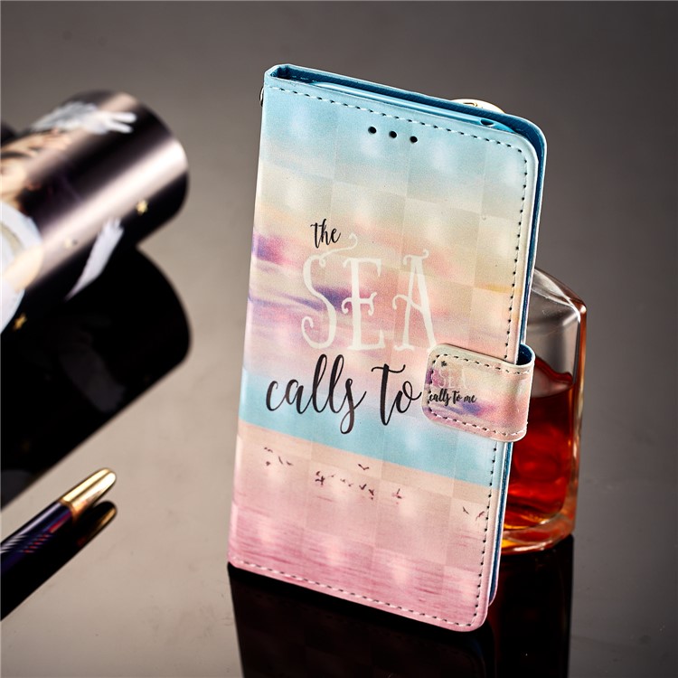 Pattern Printing Light Spot Decor Stand Leather Wallet Mobile Phone Shell for Samsung Galaxy A5 (2017) A520 - Sea-5