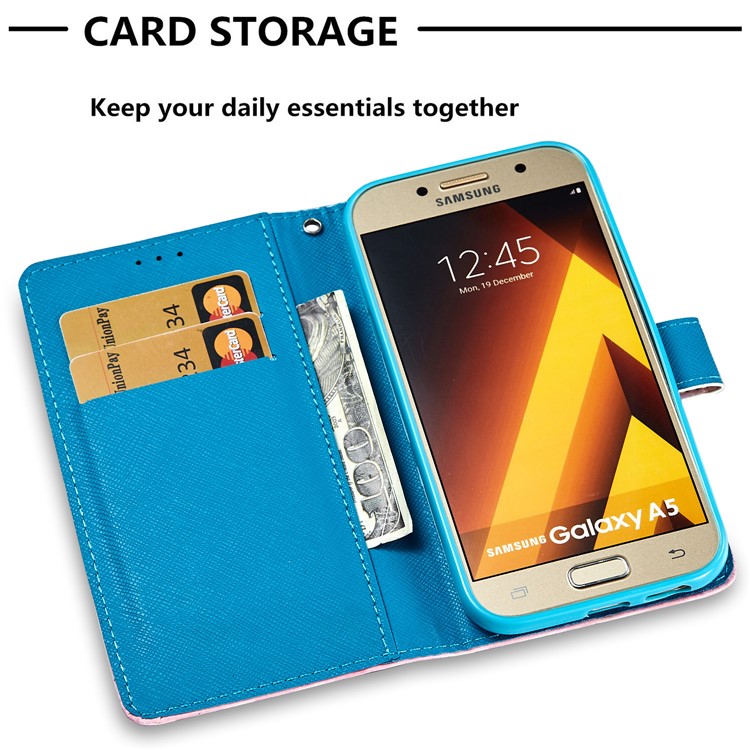 Pattern Printing Light Spot Decor Stand Leather Wallet Mobile Phone Shell for Samsung Galaxy A5 (2017) A520 - Sea-6
