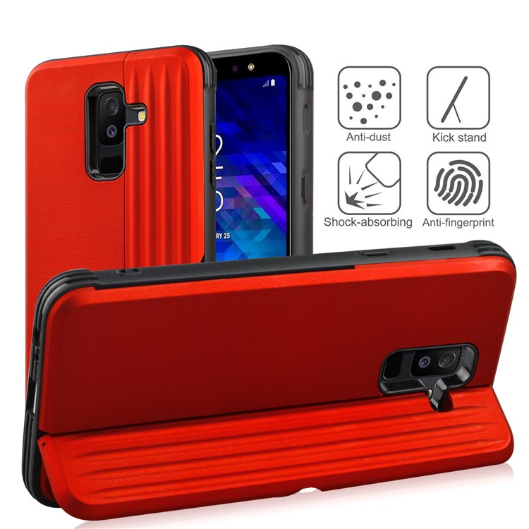 Angibabe pc tpu двухслойный гибридный задний чехол для галактики samsung a6 plus (2018) / a9 star lite (подставка и держатель карты) - красный