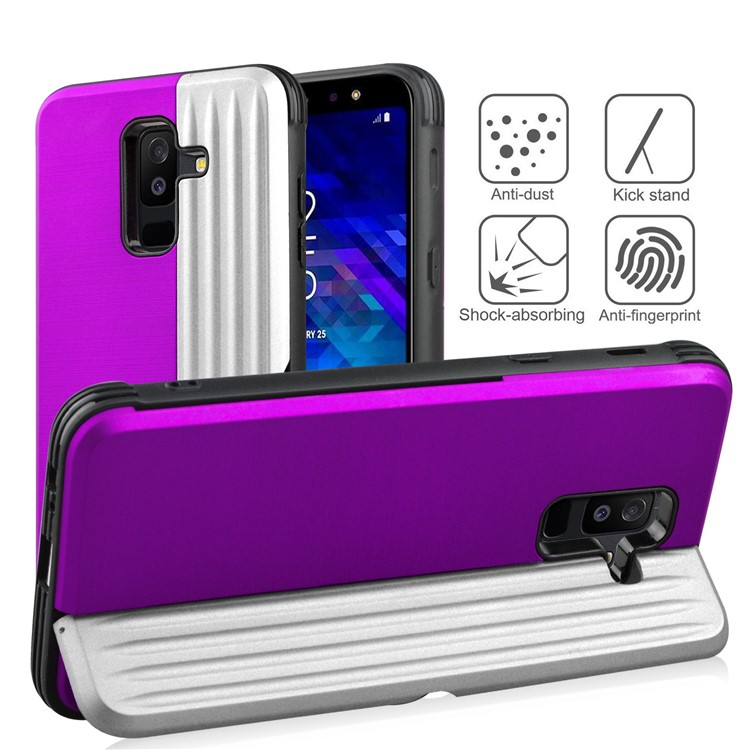 Angibabe pc tpu двухслойная гибридная крышка сотового телефона для галактики samsung a6 plus (2018) / a9 star lite (подставка и держатель карты) - пурпурный / серебряный