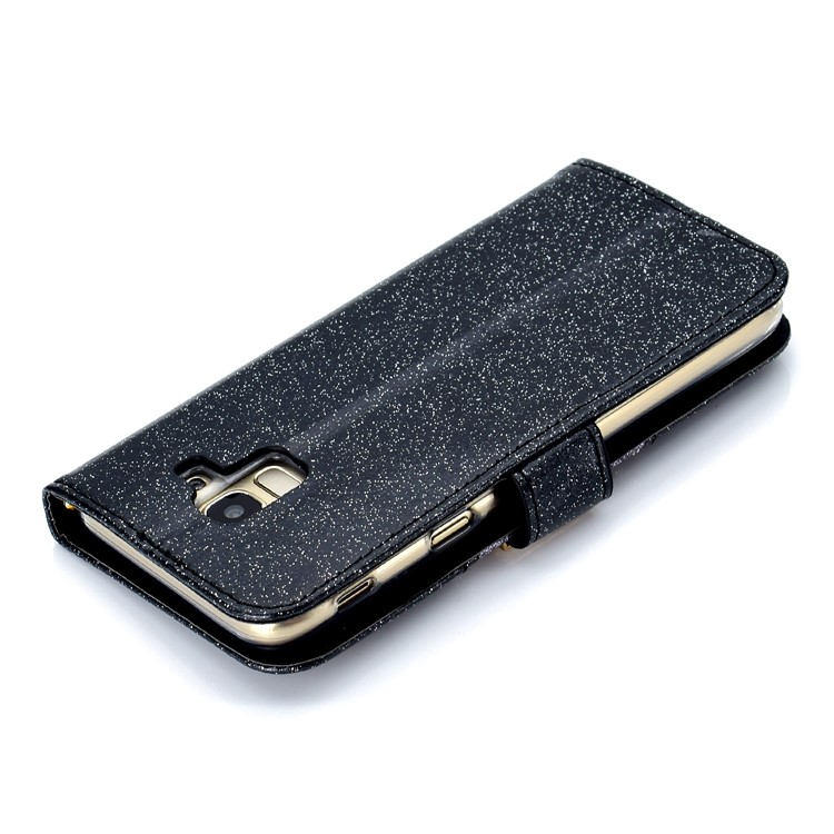 Glitter Powder Rhinestone Decoration Wallet Leather Case with Mirror for Samsung Galaxy J6 (2018) - Black-10
