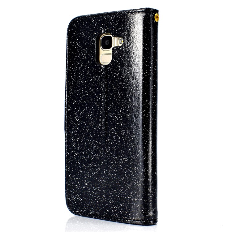 Glitter Powder Rhinestone Decoration Wallet Leather Case with Mirror for Samsung Galaxy J6 (2018) - Black-4