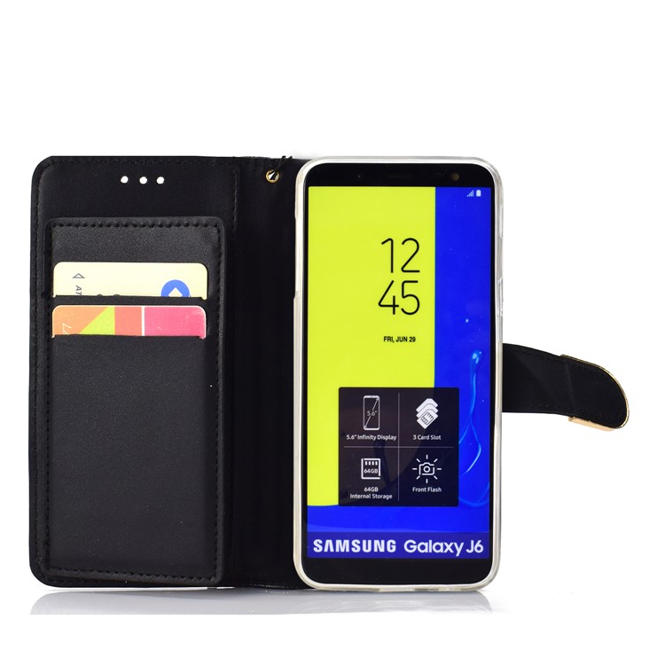 Glitter Powder Rhinestone Decoration Wallet Leather Case with Mirror for Samsung Galaxy J6 (2018) - Black-5