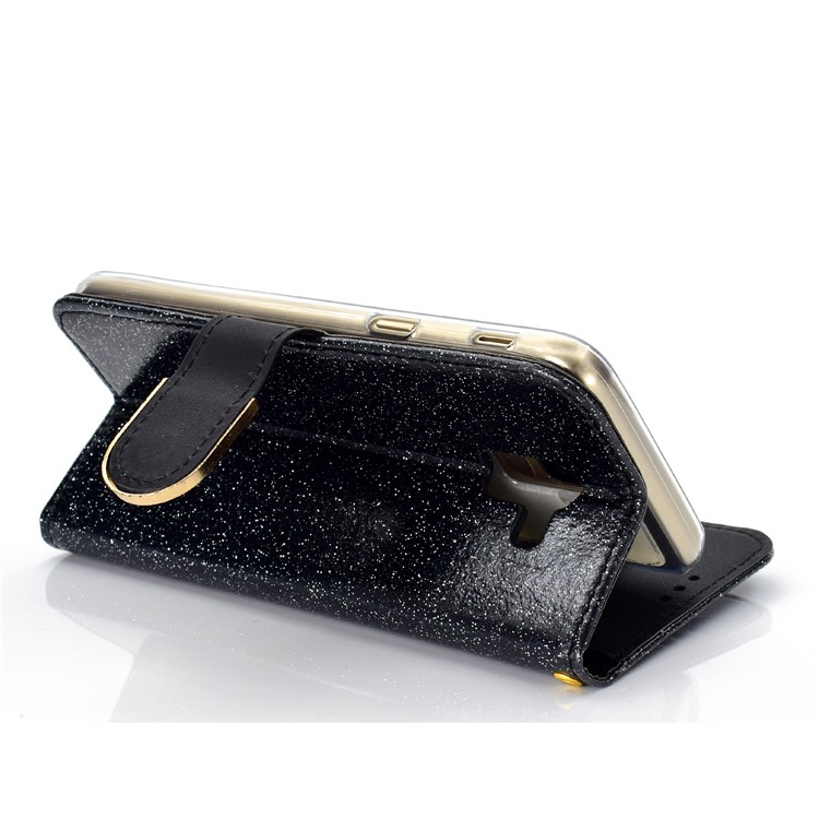 Glitter Powder Rhinestone Decoration Wallet Leather Case with Mirror for Samsung Galaxy J6 (2018) - Black-8