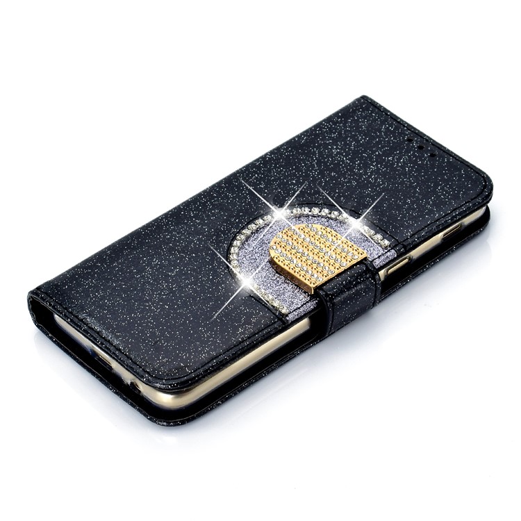 Glitter Powder Rhinestone Decoration Wallet Leather Case with Mirror for Samsung Galaxy J6 (2018) - Black-9