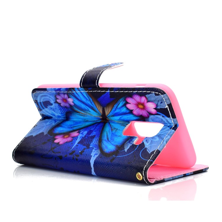 Pattern Printing Wallet Stand Leather Phone Case for Samsung Galaxy J8 (2018) - Blue Butterfly-8