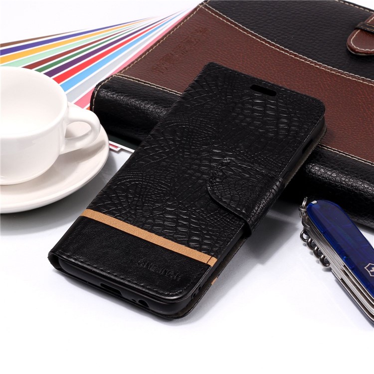 Crocodile Texture Splicing PU Leather Wallet Mobile Case for Samsung Galaxy J8 (2018) - Black-10