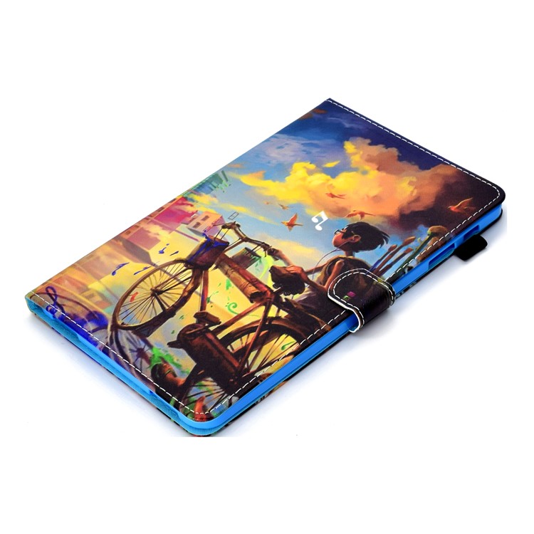 Pattern Printing Card Holder Stand Leather Cover for Samsung Galaxy Tab A 10.1 (2016) T580 - Boy and Bicycle-6