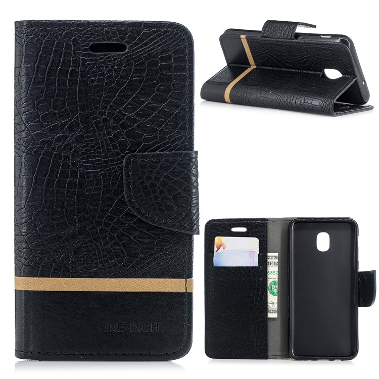 Crocodile Texture Splicing PU Leather Wallet Case for Samsung Galaxy J3 (2018) J337 / J3 Star - Black-1