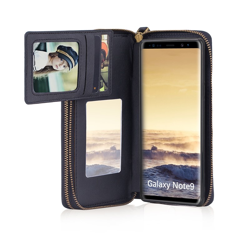 Retro Double Zipper Split Leather Wallet with Detachable TPU Cover for Samsung Galaxy Note9 N960 - Black-28