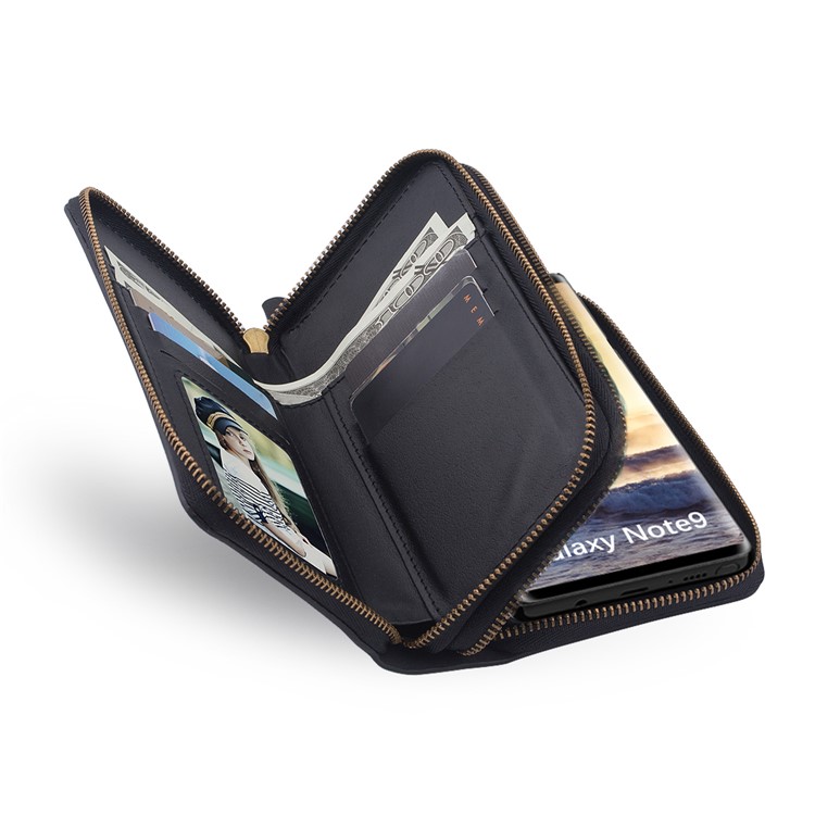 Retro Double Zipper Split Leather Wallet with Detachable TPU Cover for Samsung Galaxy Note9 N960 - Black-30